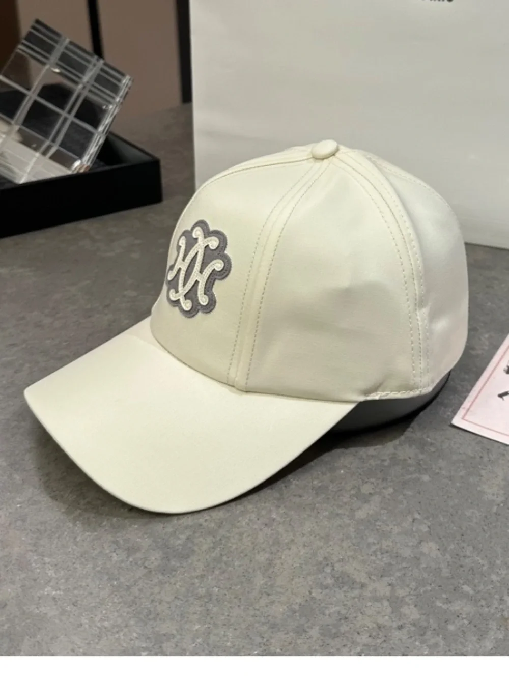 “H” Designer Winter White Embroidered Logo Baseball Hat Cap